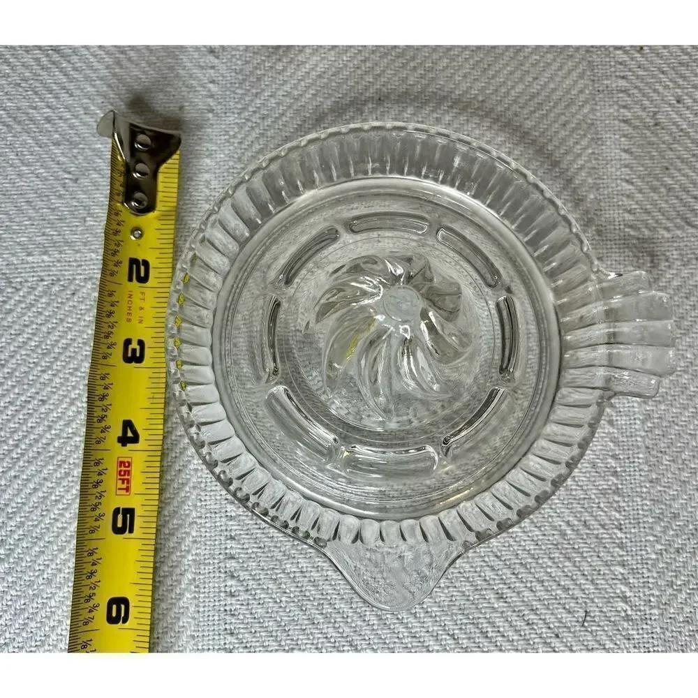 Vintage Clear Glass Hand Juicer Reamer With Lip And Handle Rib Design